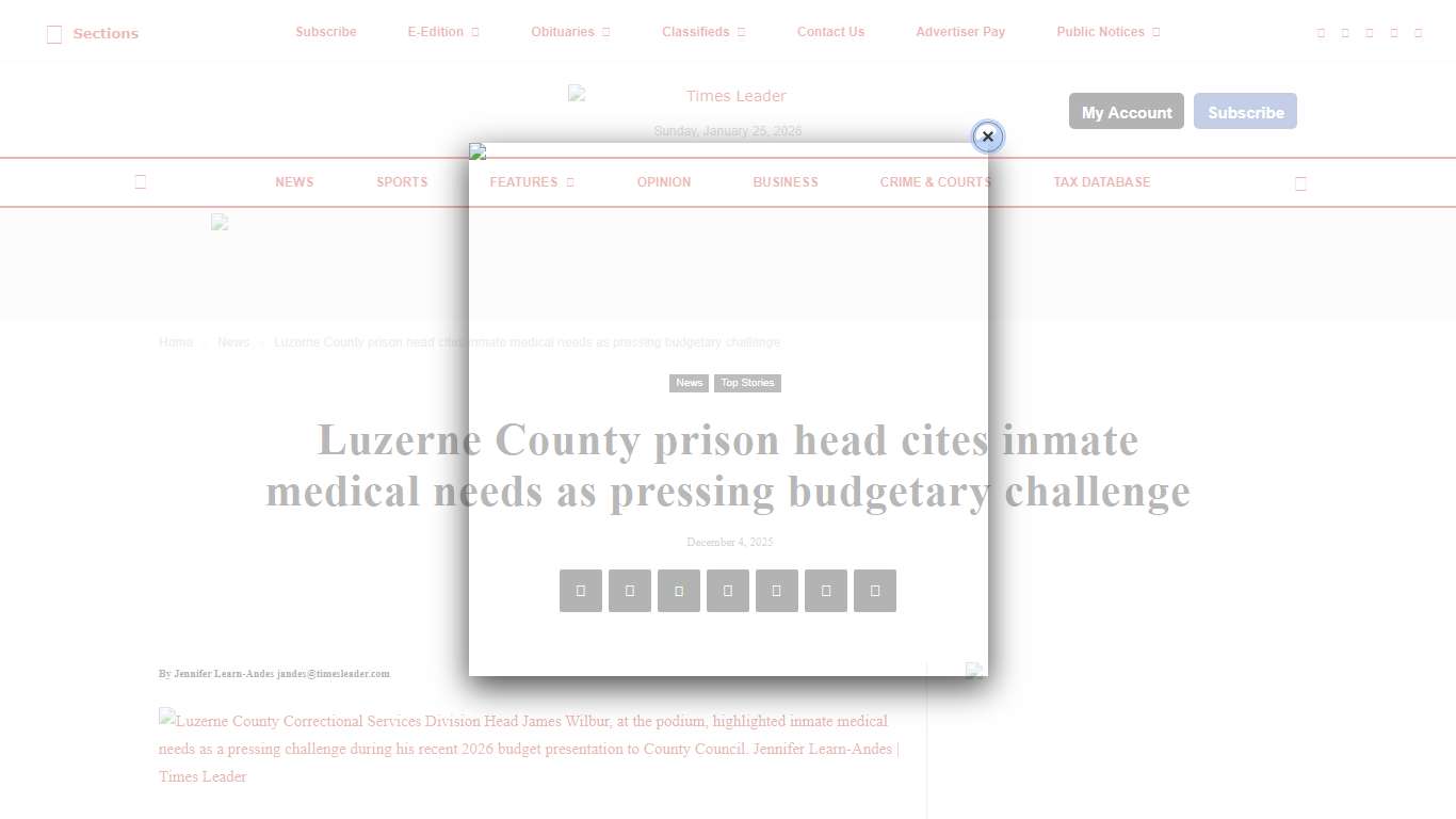 Luzerne County prison head cites inmate medical needs as pressing budgetary challenge Times Leader