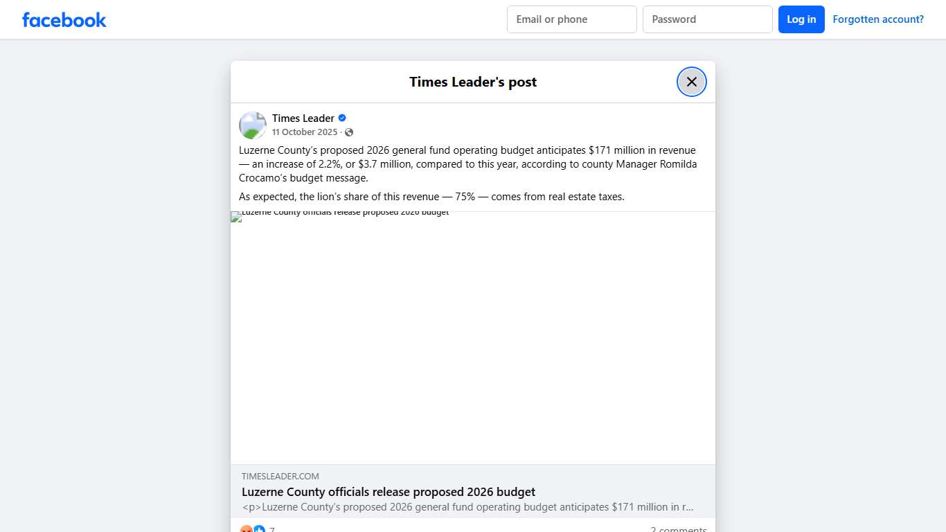 Times Leader - Luzerne County’s proposed 2026 general fund... Facebook