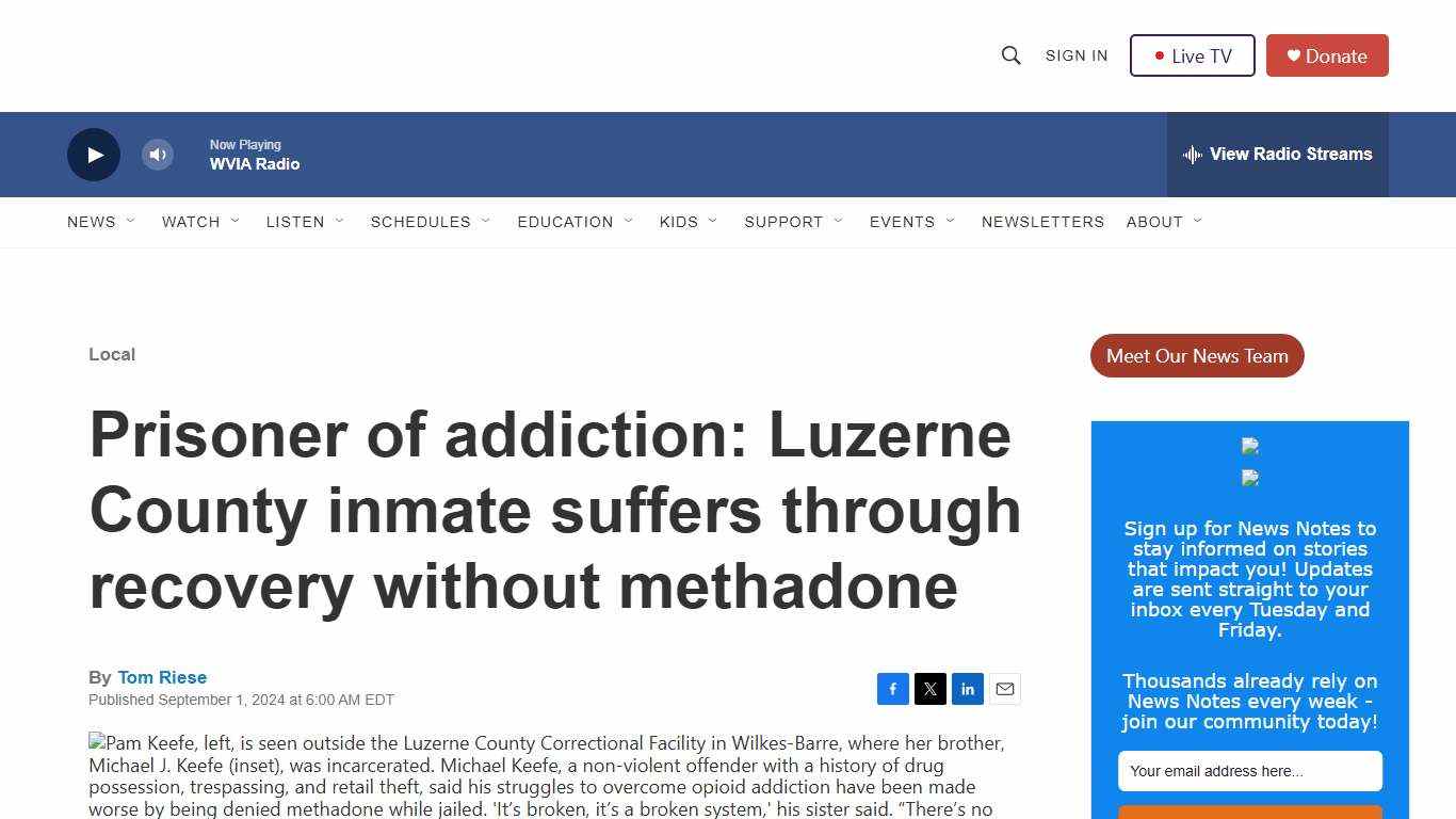 Prisoner of addiction: Luzerne County inmate suffers through recovery without methadone