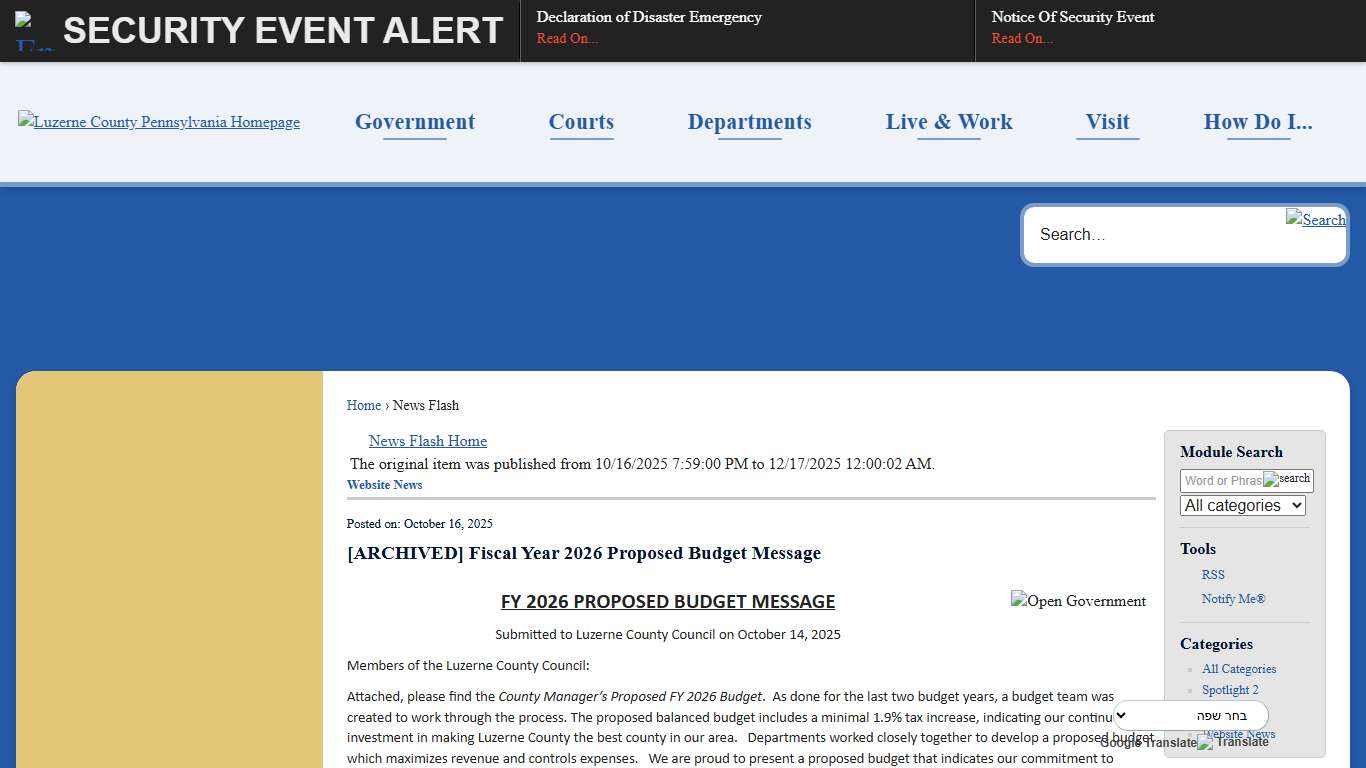 News Flash • Luzerne County, PA • CivicEngage